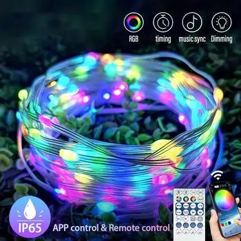 Рождественская елка RGB фонари Smart Bluetooth Управление USB светодиодная гирлянда Лампа Открытое приложение Пульт дистанционного управления Гирлянда Украшение гирлянды 5M