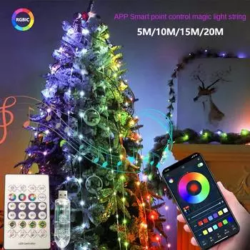 Рождественская елка RGB фонари Smart Bluetooth Управление USB светодиодная гирлянда Лампа Открытое приложение Пульт дистанционного управления Гирлянда Украшение гирлянды