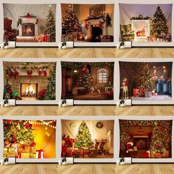 Рождественская елка, рождественские подарки, камин, гобелен с рисунком, украшение для дома, гостиной, спальни, подвесной гобелен 100x75cm