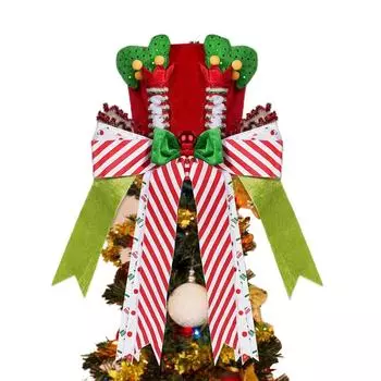 Рождественская елка с бантом, рождественский цилиндр, настольные украшения | Удлиненный бант, уникальная елочная верхушка, праздничный домашний декор для елки, стола, стойки One Size чёрный