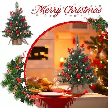 Рождественская елка с огнями, 20-дюймовые настольные миниатюрные рождественские елки, предварительно освещенные искусственные рождественские елки, еловое украшение стола с миниатюрным деревом One Size