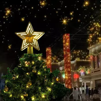 Рождественская елка с подсветкой, украшение на верхушку, встроенный светодиодный орнамент для США золотой