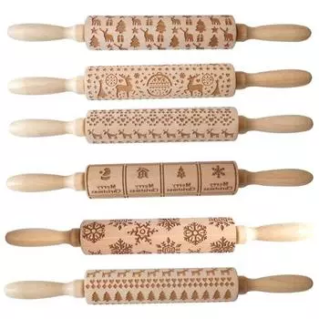 Рождественская елка с тиснением оленя Деревянная скалка для выпечки печенья Бисквитный ролик