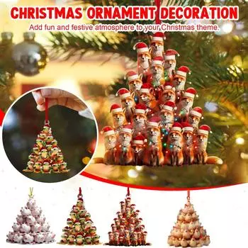 Рождественская елка с животными Акриловое 2D Плоское Украшение, Рождественский Подарочный Украшение в виде Мамы Животного, Рождественский Декор Фермерских Домов, Подарок Любителю Животных One Size