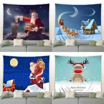 Рождественская елка Сани Домик Снеговик Гобелен Спальня Гостиная Дом Рождественские украшения Гобелен 100x75cm