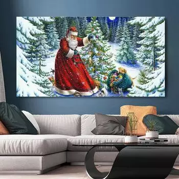 Рождественская елка Санта-Клаус, холст, картина, постер с домашним животным, настенный праздничный подарок, украшение для дома, гостиная, спальня, декор 20x40cm no frame белый