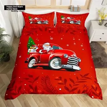 Рождественская елка Санта Клаус пододеяльник Twin King Queen Boys Рождественский комплект постельного белья из полиэстера с изображением гоночной машины US Queen(228x228cm