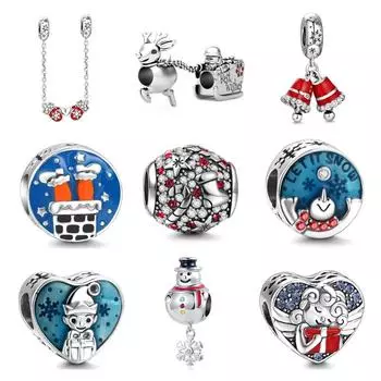 Рождественская елка Санта-Клаус Снеговик Дом Олень Классические бусины подходят оригинальные модные подвески браслет Diy 925 серебряный цвет ювелирные изделия