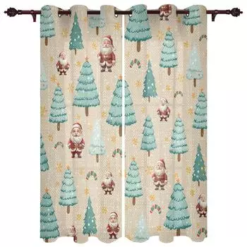 Рождественская елка Санта-Клаус снежинки оконные шторы для гостиной роскошные шторы для спальни кофе Декор для кухни шторы 135W x 60H(cm)