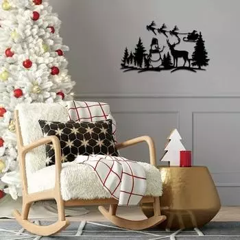 Рождественская елка, снеговик и олень, металлическое настенное искусство - наружная табличка и настенный декор для помещений | Праздничный праздничный знак светло-серый