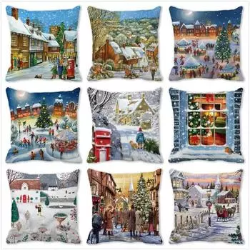 Рождественская елка Снеговик Mail Town Snow Institute Диван Сиденье Автомобиль Ресторан Рождественское украшение Наволочка 40x40cm