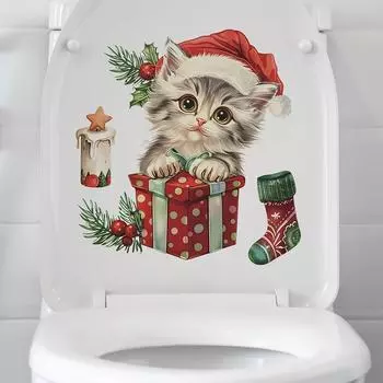 Рождественская елка Снеговик Наклейки для унитаза Самоклеящиеся водонепроницаемые наклейки на двери и окна Ванная комната Стеклянные настенные наклейки Декор обоев 1pcs