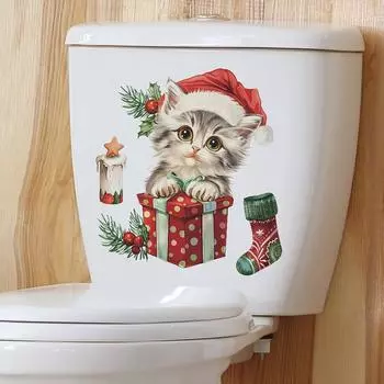 Рождественская елка Снеговик Наклейки для унитаза Самоклеящиеся водонепроницаемые наклейки на двери и окна Ванная комната Стеклянные настенные наклейки Декор обоев