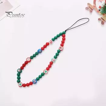 Рождественская елка, снеговик, Санта-Клаус, колокольчик, декор, ремешок для телефона, разноцветные бусины, браслет для мобильного телефона, цепочка с защитой от потерь, ювелирное изделие, подарок B