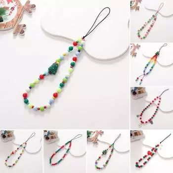 Рождественская елка Снеговик Телефон Клаус Ремешок Колокольчик Декор Санта Красочные бусины Браслет для мобильного телефона с защитой от потерь B