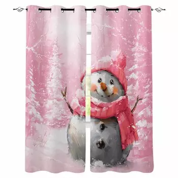 Рождественская елка Снеговик Винтажная картина маслом Плотные шторы для гостиной Спальня Оконные шторы Шторы W135 x H60cm