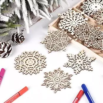 Рождественская елка Снежинка Щепа из дерева, подвесная подвеска для рождественской елки Рождественские украшения DIY Изделия из дерева