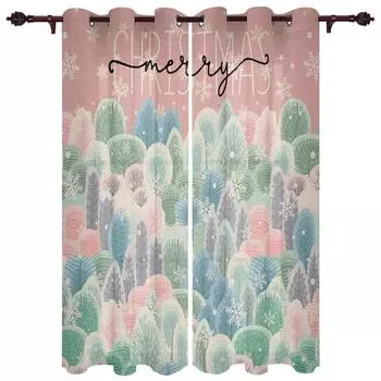 Рождественская елка, снежинки, оконные шторы для гостиной, роскошные шторы для спальни, кофе, кухонный декор, шторы 135W x 60H(cm)
