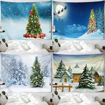 Рождественская елка Снежный пейзаж Гобелен Спальня Гостиная Домашнее Рождественское украшение на стену 100x75cm
