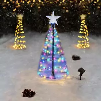 Рождественская елка Солнечный светильник Уличный водонепроницаемый светильник для рождественской елки Простая сборка Солнечный рождественский светильник для двора, газона, дорожки Sets