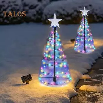 Рождественская елка Солнечный светильник Уличный водонепроницаемый светильник для рождественской елки Простая сборка Солнечный рождественский светильник для двора, газона, дорожки Sets