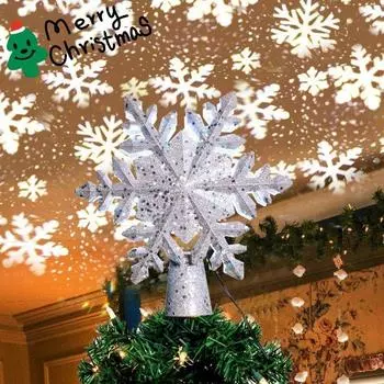 Рождественская елка светодиодная снежинка звезда верхняя лампа проекционная лампа свет золотая вечеринка романтические рождественские украшения для дома Snowflake-A-EU plug серебряный