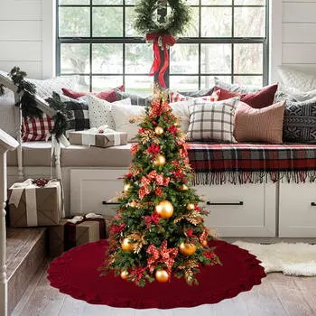 Рождественская елка юбка украшения вечеринка сувениры круглая основа чехол для рождественского коврика красный