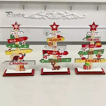 Рождественская елка, украшение для рабочего стола, устойчивое основание из цельного дерева, указательный столб, Лось, снеговик, снежинка, многоразовый праздник, рождественский орнамент для стола, товары для вечеринок, подарок