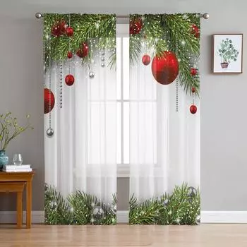 Рождественская елка, украшение, шар, белые шифоновые прозрачные шторы для гостиной, спальни, украшение, вуаль, тюлевая занавеска W135 x H115cm x1