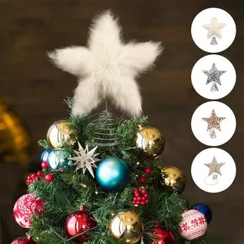 Рождественская елка Верхняя звезда Железные аксессуары Пятиконечная звезда Рождественская елка Украшение Рождественская елка Подвеска One Size белый