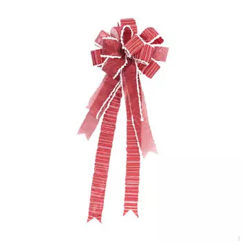 Рождественская елка Верхушка Бант Украшение Праздничный Рождественский Декор Милый Орнамент Red WhiteEdge32x82cm