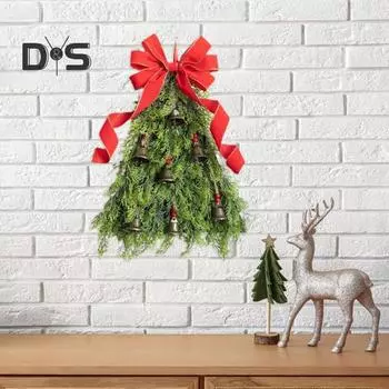 Рождественская елка, венок, входная дверь, ручная работа, фермерский дом, рождественская гирлянда с колокольчиками, праздничный декор для праздника зелёный