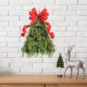 Рождественская елка, венок, входная дверь, ручная работа, фермерский дом, рождественская гирлянда с колокольчиками, праздничный декор для праздника зелёный