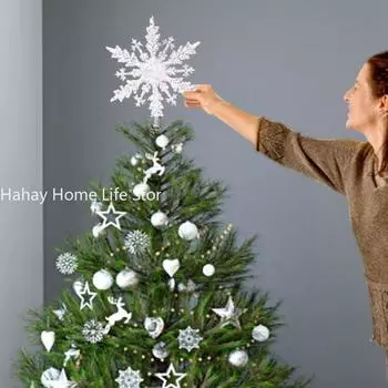 Рождественская елка, верхняя часть, блестящая золотая серебряная звезда, рождественская елка, снежинка, украшения, рождественские украшения для дома 2025, натальный Новый год 2025