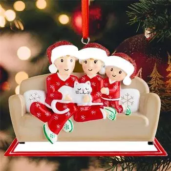 Рождественская елочная безделушка, подвесное украшение, украшение для всей семьи, кошка и диван, Рождественские праздничные украшения, подарок, индивидуальное имя