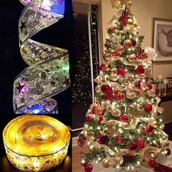 Рождественская елочная лента, светодиодный рождественский бант, сказочные гирлянды, украшения для рождественской елки 1M(Warm light) серебряный