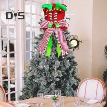 Рождественская елочная шапка, большая бархатная шляпа и украшения в виде банта, праздничная елочная шапка, декоративная шляпа для домашнего декора красный