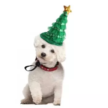 Рождественская елочная шапка для кошки, рождественский костюм для питомца, щенка, плюшевый головной убор, милая рождественская елочная шапка для собак, аксессуары для собак на день рождения