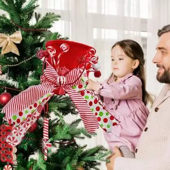 Рождественская елочная шляпа, красная бархатная шляпа с бантом в виде леденца на палочке, декоративная зимняя рождественская шляпа для украшения домашней вечеринки A