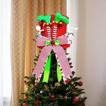 Рождественская елочная верхушка, большая бархатная шляпа и украшения в виде банта, праздничная елочная верхушка зелёный