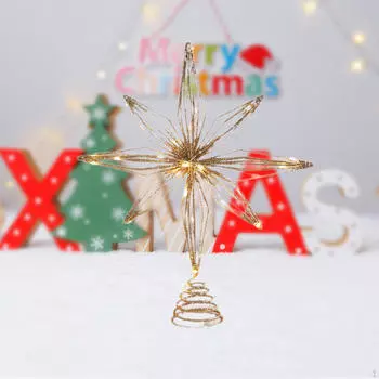 Рождественская елочная звезда с подсветкой, праздничные атрибуты, украшения, мерцающая звезда, верхушка Gold