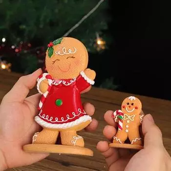 Рождественская фигурка человечка из имбирного печенья, статуэтка из смолы, скульптура для домашнего офиса, книжной полки, украшения для рабочего стола, украшение для вечеринки A