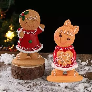 Рождественская фигурка человечка из имбирного печенья, статуэтка из смолы, скульптура для домашнего офиса, книжная полка C