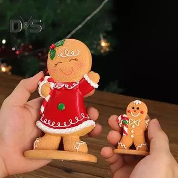 Рождественская фигурка человечка из имбирного печенья, статуэтка из смолы, скульптура для домашнего офиса, книжной полки, украшения для рабочего стола, украшение для вечеринки A