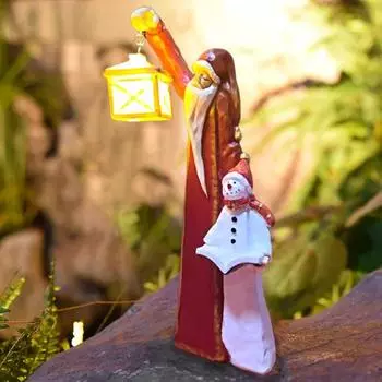 Рождественская фигурка Санта-Клауса, снеговика с солнечным фонарем, статуэтка Санта-Клауса из смолы, скульптура для внутреннего и наружного украшения сада, орнамент A