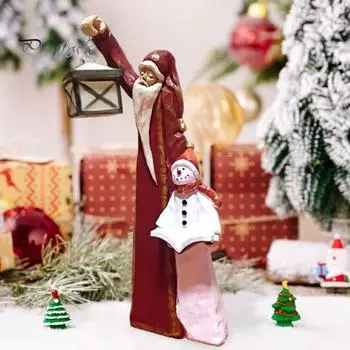 Рождественская фигурка Санта-Клауса, снеговика с солнечным фонарем, статуэтка Санта-Клауса из смолы, скульптура для внутреннего и наружного украшения сада, орнамент A
