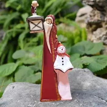 Рождественская фигурка Санта-Клауса, снеговика с солнечным фонарем, статуэтка Санта-Клауса из смолы
