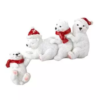 Рождественская фигурка семьи белых медведей в шапке Санты и красном шарфе, статуэтка четырех белых медведей, смола, скульптура животного, украшение для дома, офиса, настольное украшение A