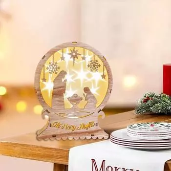 Рождественская фигурка-вертеп со светодиодной подсветкой, деревянная, религиозная, христианская, деревенская, святая