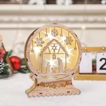 Рождественская фигурка-вертеп со светодиодной подсветкой, религиозный христианский орнамент в деревенском стиле 2